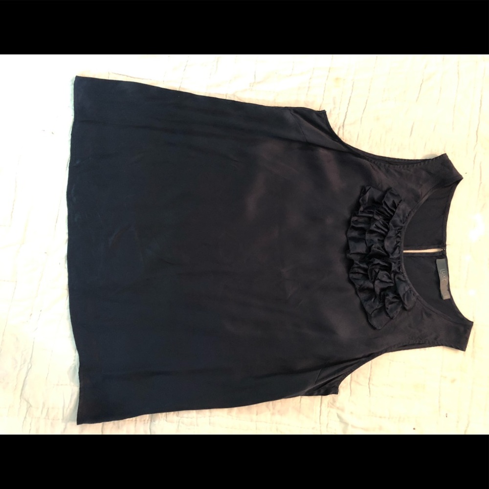 Luxe L navy blue ruffles silk sleeveless blouse